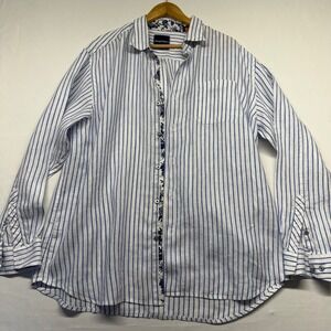 Tommy Bahama Linen Shirt Womens XL Blue White Stripe Coastal Resort Beach